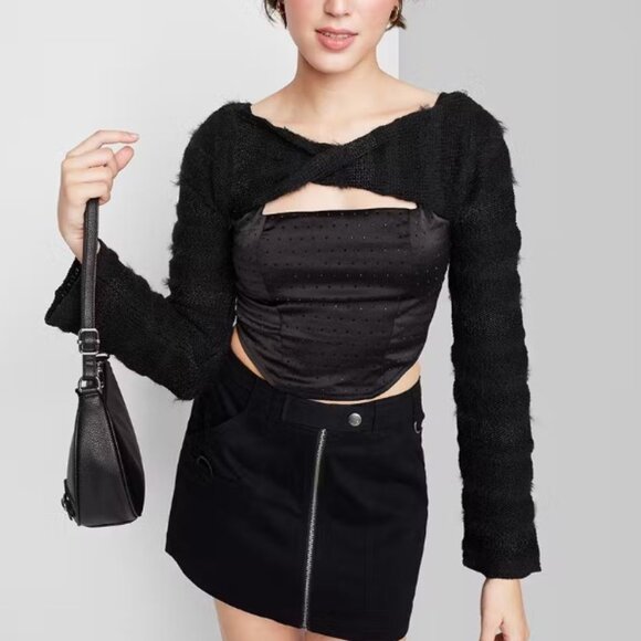 NWT Wild Fable Women's Long Sleeve Party Shrug Sweater Black Medium - Picture 1 of 2